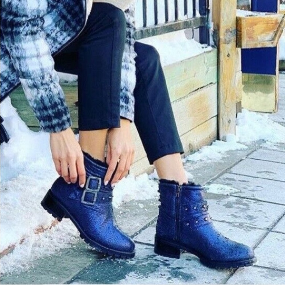 Ross &‎ Snow Women Stefana Handmade
Metallic Moto Leather Shearling Boots